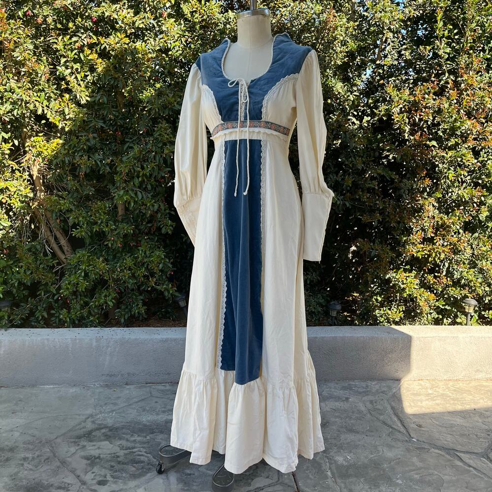 Vintage Gunne Sax By Jessica Cotton Velvet Prairie Renaissance Dress - Picture 14 of 15